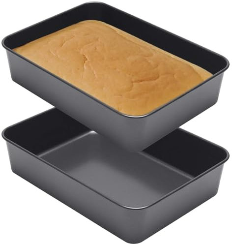 GOMETY Juego de 2 bandejas antiadherentes, 26 x 19 x 6 cm, acero inoxidable, para brownies y lasaña, resistentes a la corrosión, fáciles de limpiar