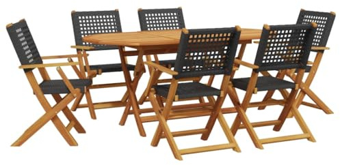 vidaXL Matgrupp för trädgården 7 delar svart konstrotting/massivt trä, uteplatsmöbler, matbord och stolar, trädgårdsbord med stolar, trädgårdsmöbler