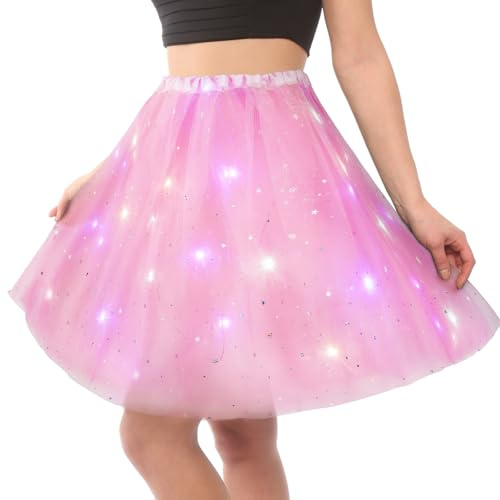 URAQT Jupe Tutu LED pour Femme, Jupe Tulle Femme Adulte Adolescent Parti Ballet Danse Fancy Dress Halloween Costume(Rose）