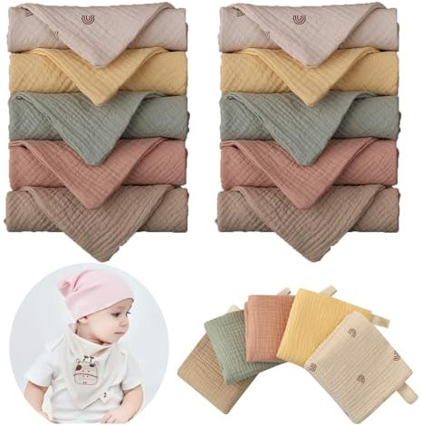 10 Stück Baby Musselin Waschlappen,Handtücher Set für Neugeborene, 23x23cm Gesichtstücher und Badetuch,Baby-Waschlappen, Taschentuch Musselin, Baby Waschlappen für Jungen Mädchen