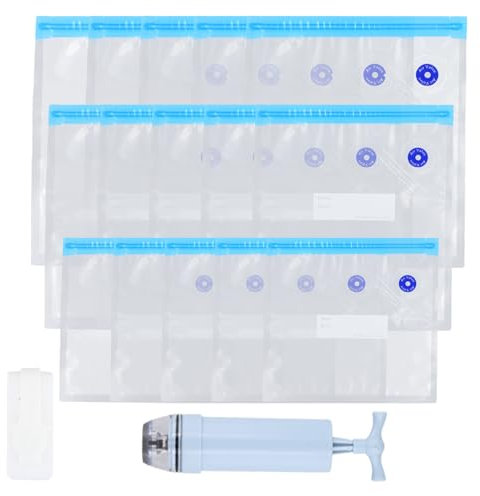 YILANJIN 15PCS Sac Sous Vide Alimentaire, 3 Tailles Sac Conservation avec Pompe Manuelle, Sac de Stockage sous Vide, Sacs à Glissière à Fermeture, Sac Sous-Vide Réutilisables pour Légumes Viande