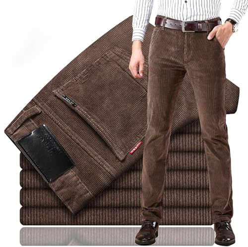 Goolecrimp Pantalon Droit en Velours côtelé Coupe Classique pour Homme Automne et Hiver Pantalon de Costume Droit Extensible Confortable et Slim Pantalon en Velours côtelé Coupe Standard (Café,32)
