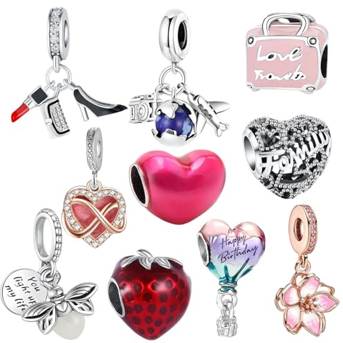 10 Pz Ciondoli Scintillanti Argento per Braccialetto e Collana Pandora - Zirconia Cubica Metallo Gioielli Fai da Te e Artigianato
