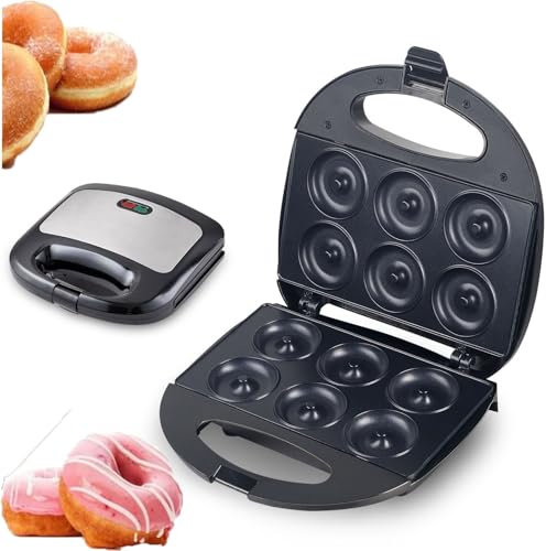 Mini Donut Maker, Máquina para Hacer Panqueques de 750 W con Superficie Antiadherente, Máquina para Hacer Pasteles, Calentamiento de Doble Cara Hace 6 Donuts, para Desayunos, Aperitivos, Postres y Más