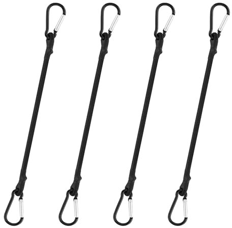 4 Pcs Bungee Cords with Carabiner Clips, Elastic Lightweight Bungee Cords with Hooks, Strong and Durable Bungee Cord for Bike Racks Tent Camping Cargo Luggage Tarpaulin