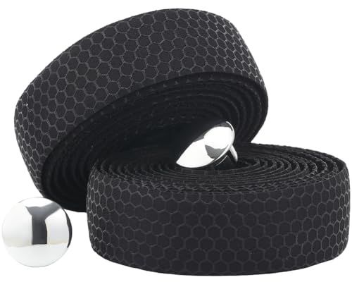 GORGECRAFT 2 Rouleau de Ruban Adhésif Noir pour Guidon de Vélo en Cuir PU Absorbant la Transpiration Confortable Rembourré avec Bouchons Métalliques pour Vélo de Route et Gravel