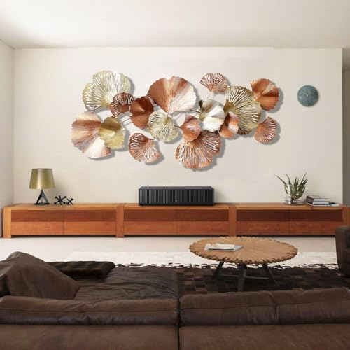 Scultura artistica da parete in metallo, moderna e lussuosa, con foglie di ginkgo, decorazione per casa, soggiorno e camera da letto, elegante decorazione da parete in metallo
