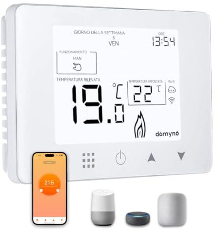 domyno TERMOSTATO WIFI SMARTPHONE APP ALEXA GOOGLE CRONOTERMOSTATO INTELLIGENTE CALDAIA DA PARETE ALIMENTAZIONE 90-240 Vac (display ITALIANO)