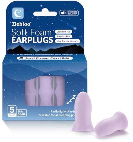 Ziebioo Bouchon D'oreille: Version Max 2025 avec Technologie DynaCurve™ - Bouchons Ultra Doux en Mousse à Mémoire avec Réduction de Bruit 36dB SNR pour Dormeurs sur le Côté (Violet, Moyen)