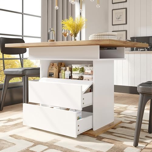 Ligterra Esstisch Teleskoptisch, Klappbarer Küchentisch für 4-6 Personen, Ausziehbarer Esstisch, Platzsparender, für Küche und Wohnzimmer, DREI Ablageebenen, 110-140×80cm (Weiß)