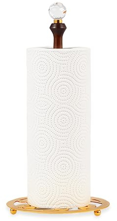 Lujoso Portarrollos Papel Cocina Dorado | Soporte Papel Cocina con Cristal y Madera | Porta Rollos de Papel Cocina para Encimera
