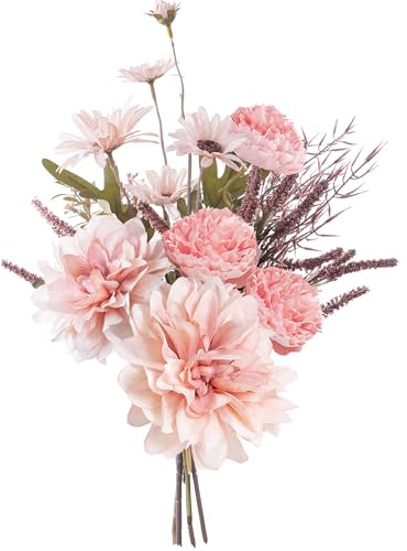 maifey Pink Artificial Flowers indoor Silk peony Dahlia Fake flower Bouquet | Florist hand-arranged faux flowers bouquet, Realistic No plastic shine, Pollen-free, Forever flowers, Home table vase décor