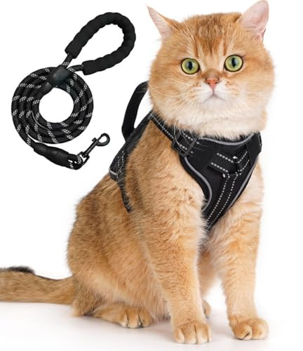 Pettorina per Gatti con Guinzaglio, Set di Imbracatura Regolabile Gatti con Cinghia, Imbracatura di Sicurezza Gatto con Strisce Riflettenti, Pettorina Gatto Antifuga per Gattini Cuccioli (M/6.5-9.5kg)
