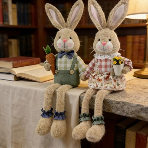 Genérico Figura de Conejito de Peluche de Pascua, muñeca de Peluche de Conejito de Patas largas de Pascua, decoración de Primavera de muñeca Suave rústica, estatuilla de estatuas de conejitos de pie