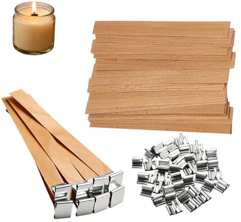 40 mechas de vela de madera con 25 soportes de metal, mechas de madera de 5 pulgadas ajustables para fabricación de velas perfumadas, accesorios de bricolaje para cera de soja y cera de abeja y