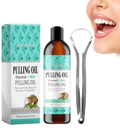 Oppingster collutorio all'olio di cocco da 100 ml per i denti, oil pulling con raschietto per la lingua, raschietto per la lingua per un alito fresco e gengive più sane