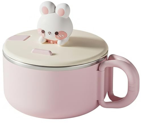 Ngbbby Ramen-skål med lock 1200 ml/42 oz ram kanin skål med handtag och telefonhållare foder i rostfritt stål