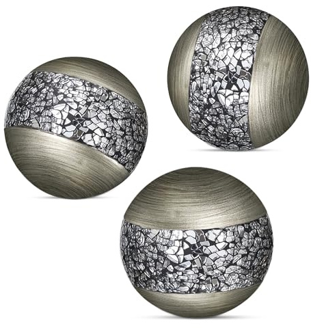 Creative Scents Schonwerk Silber Deko Kugeln für Schalen und Vasen (3er Set) Harz Kugeln für Wohnzimmer, Esszimmer, Couchtisch Tafelaufsatz Dekor - Tolle Geschenkidee (Rissiges Mosaik)