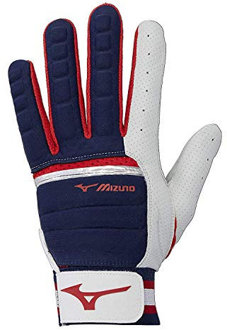 Mizuno B-130 Adult Baseball Batting Glove, Navy-Red, Small
