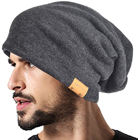 VECRY Men Oversized Slouch Beanie Large Skullcap Knit Hat (Grey)