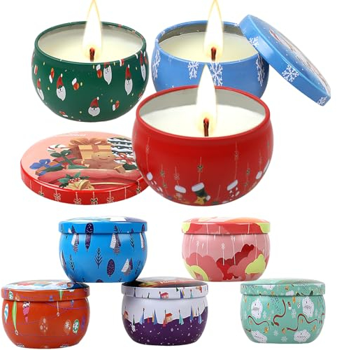 TEPENAR Duftkerze Geschenk Set - Weihnachtskerze 100% Natürliches Sojakerzen für Weihnachten, Muttertag,Yoga, Stressabbau, Valentinstag, Geburtstag, Aromatherapie (8 Pack)