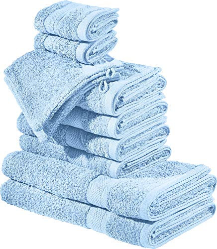 REDBEST Frottier-Set 10-TLG. Chicago hellblau Größe - Handtuch, Duschtuch, Gästetuch, Waschhandschuh - saugstark, strapazierfähig, ideal für Reisen, Sport