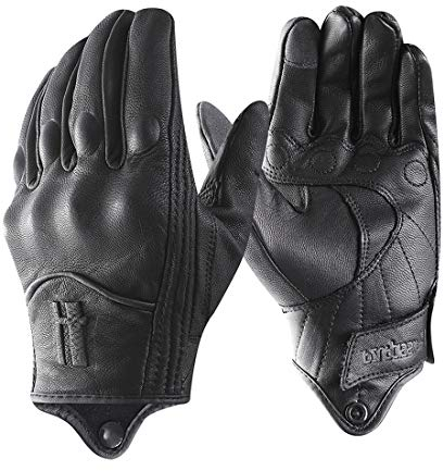 Harssidanzar Gants de Moto à écran Tactile en Cuir de chèvre à Doigt Complet pour Hommes GM028EU3,Noir,Taille M