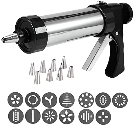 Presse per Biscotti, Sparabiscotti,Siringa Per Dolci Con Macchina per Biscotti Professionale Pistola Sparabiscotti con 13 Dischi per Biscotti, 8 Ugelli Siringa per Dolci in Acciaio per Realizzare