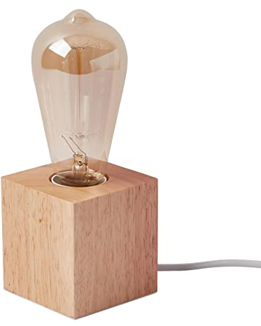 OuXean Lámpara de mesa pequeña Lámpara de noche con base de madera cuadrada Lámpara de noche, E27 60W Perfecta para dormitorio, sala de estar u oficina (bombilla no incluida)