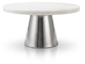 Echtwerk Elegant tårtfat i marmor, tårtbricka med stativ, stativ för servering av mat, frukt, ost och desserter, för fest eller bröllop, silverutgåva, Ø 22 cm
