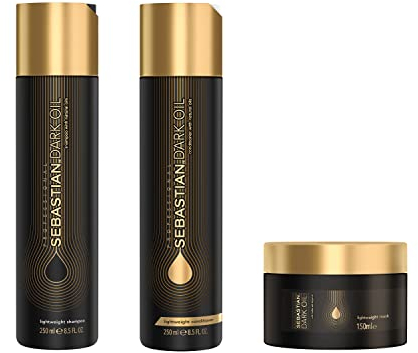 SEBASTIAN PROFESSIONAL DARK OIL Vorteils-Set – Haarpflege mit Arganöl – Shampoo (250 ml), pflegender Conditioner (250 ml) und schwerelose Haarmaske (150 ml) für Anti-Frizz – Pflege & Duft