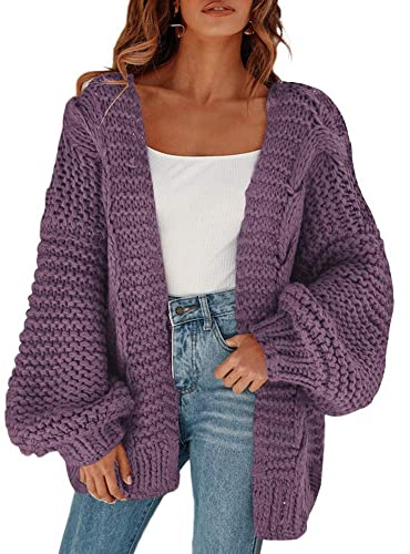 Cicy Bell Cardigan da donna con maniche a lanterna larghe e eleganti, maglione oversize, Lilla, S