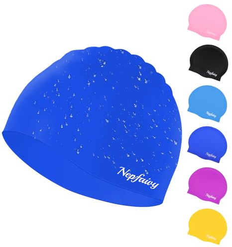Nepfaivy Kids Swimming Cap Waterproof - Updated Size Silicone Swimming Hat Kids, Comfortable Anti Slip Boys and Girls Swimming Cap, Stretchable and Durable Swim Cap for Children 6-14 Years (Blue)