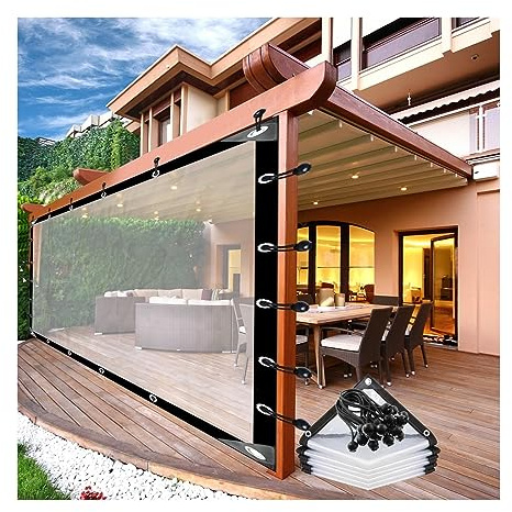 Genomskinliga Utomhusgardiner Pergola Vattentäta Sidopaneler Med Öljetter Transparent Plastpresenning, For Lusthus, Trädgårdar, Anpassningsbar AFGZQ (Color : CLEAR, Size : 13.12x6.56ft/4x2m)