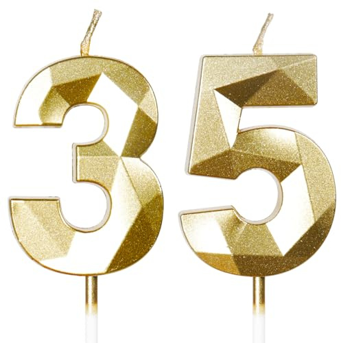 Candele per il 35° compleanno in oro - Numero 35 per decorare la torta, topper per feste di compleanno, matrimonio, anniversario