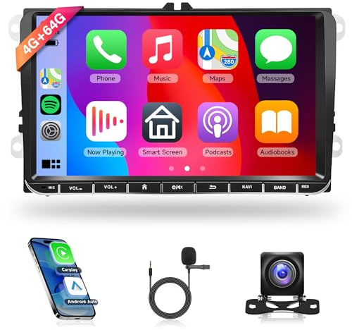 4G + 64G trådlös carplay android bilradio för VW Golf 5 6 Passat Polo Tiguan Touran Caddy Skoda SEAT 9 tums bilradio med Android Auto GPS WiFi Mirror länk Bluetooth FM/RDS/DAB/SWC backkamera