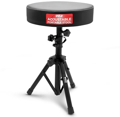 Pyle Drum Throne, Rotatable Padded Seat, Adjustable Height, Foldable Design, Solid Steel Legs, Non-Slip Rubber Feet, Musicians & Drummers, Assembly Required, Supports Up to 330 lbs. Weight