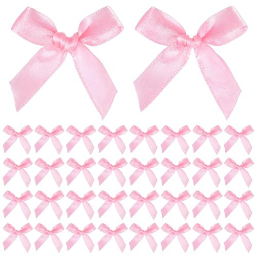 50 mini fiocchi di raso, 4 x 5,5 cm, piccoli fiocchi rosa, mini fiocchi per bricolage, decorazioni in nastro di raso, per confezioni regalo fai da te