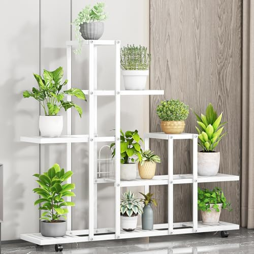 Niwugady Support de plantes pour l'intérieur et l'extérieur - En métal - À plusieurs étages - Étagère à plantes - Escalier pour coin de la pièce, salon, balcon, terrasse, cour - Blanc - B