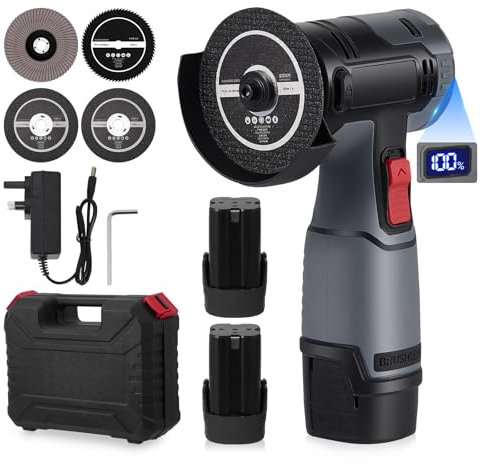 16.8V Mini Angle Grinder,32000RPM Cordless Angle Grinder with 2 x Batteries,Brushless Grinding Machine with 75mm Disc,for Cutting Polishing and Sharpening