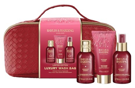 Baylis & Harding Midnight Cherry Luxury Wash Bag Gift Set (Pack of 1) - Vegan Friendly