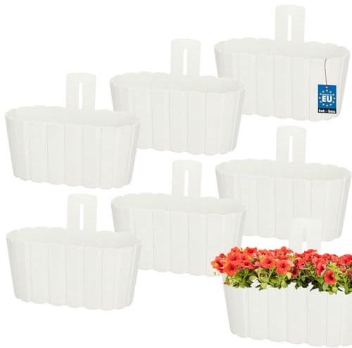 KOTARBAU® Set med 6 blomkrukor för balkong - väggampel - blomkruka - 28x14 cm H: 13 cm Vit - Väggampel för växter - Väggblomkruka - Hängande blomkrukor - Hängkruk - Plast