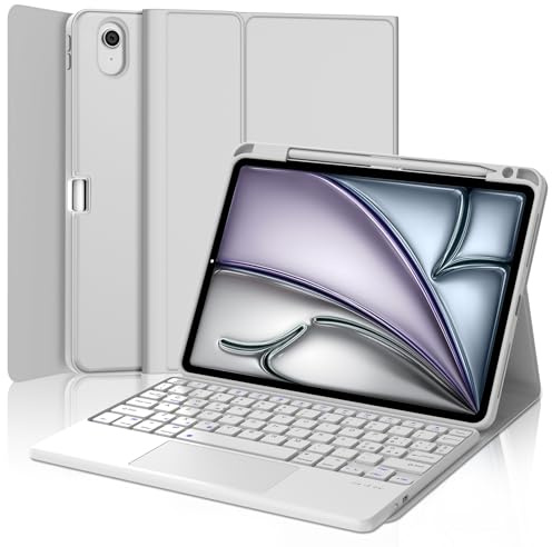 JADEMALL Tastiera con Touchpad per iPad Air 11 M2/M3 2024/2025, Italiano QWERTY Tastiera Bluetooth Staccabile con Trackpad Custodia per iPad Air 11 M2/M3, Grigio Chiaro