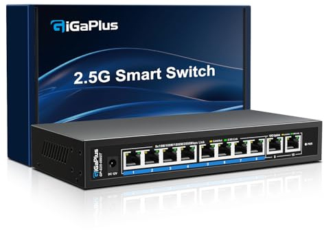 Switch Ethernet non gestito a 10 porte 10Gb con 8 porte Base-T 2.5G, 2 porte RJ45 10G. Capacità di commutazione 80Gbps, switch di rete GiGaPlus 10Gbps per NAS/PC 2.5G/10Gbps, Router WiFi6