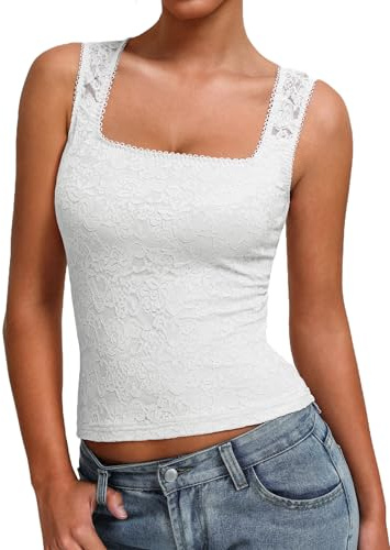 Avidlove Womens Tank Tops White Lace Top Summer Going Out Sleeveless Square Neck Soft Camisole 2026 Trendy
