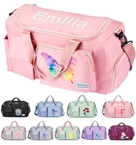 Bolsa Deporte Niña Personalizada con Nombre y Diseño Bordados, Bolsa Gym Mujer con Compartimiento Húmedo-Seco y Zapatero Regalo Ideal para Niñas Mujeres para Natación Danza y Viajes