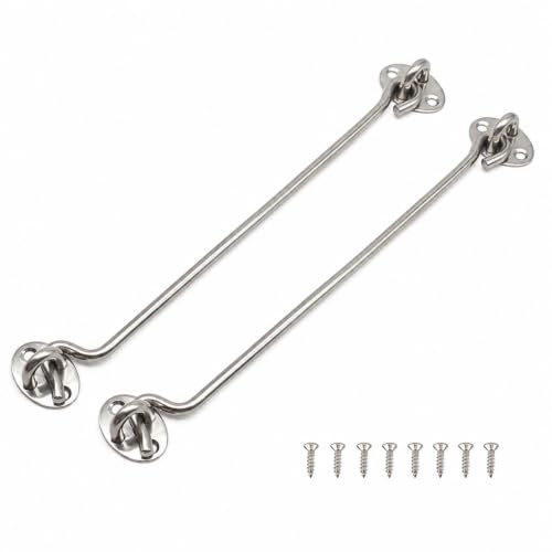 Gefaps Gancho para tormentas con ojal de 30 cm de acero inoxidable para puertas, ventanas y puertas, cierre de seguridad con 4 tornillos, para cobertizos y puertas de jardín