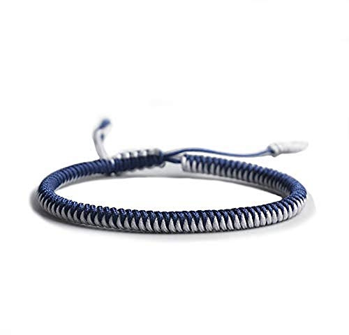 EXINOX Pulsera Tradicional Tibetana | Hombre Mujer | Nudos Trenzados Espiritual Budistas (Azul y Gris)