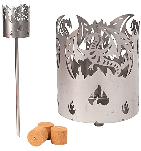 Antorcha de jardín para exterior, diseño de dragón, 3 elementos combustibles, virutas de madera con cera, antorcha sueca, antorcha de pellets, columna de fuego, llama, antorcha de cera, lámpara de