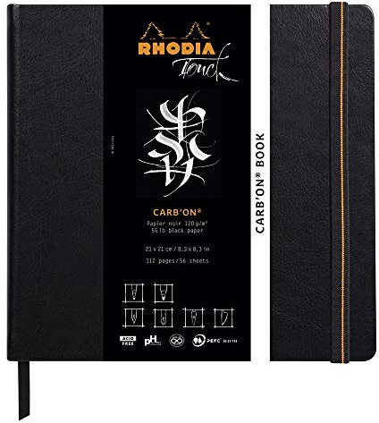 RHODIA TOUCH 116117C - Carnet Rigide Carb'On Book - 21 x 21 cm - Uni - 112 pages - Papier Clairefontaine Carb'On Noir 120 g/m² - Double Grain Adapté aux Techniques Sèches, Crayon, Sanguine,Pastel